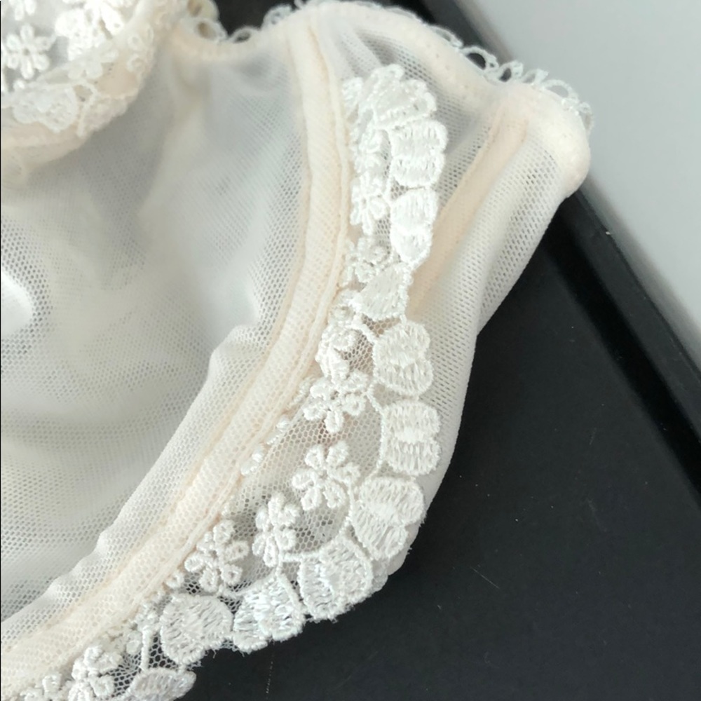 MESH/ EMBROIDERED LACE OFF WHITE/ IVORY BRA - Picture 3 of 13